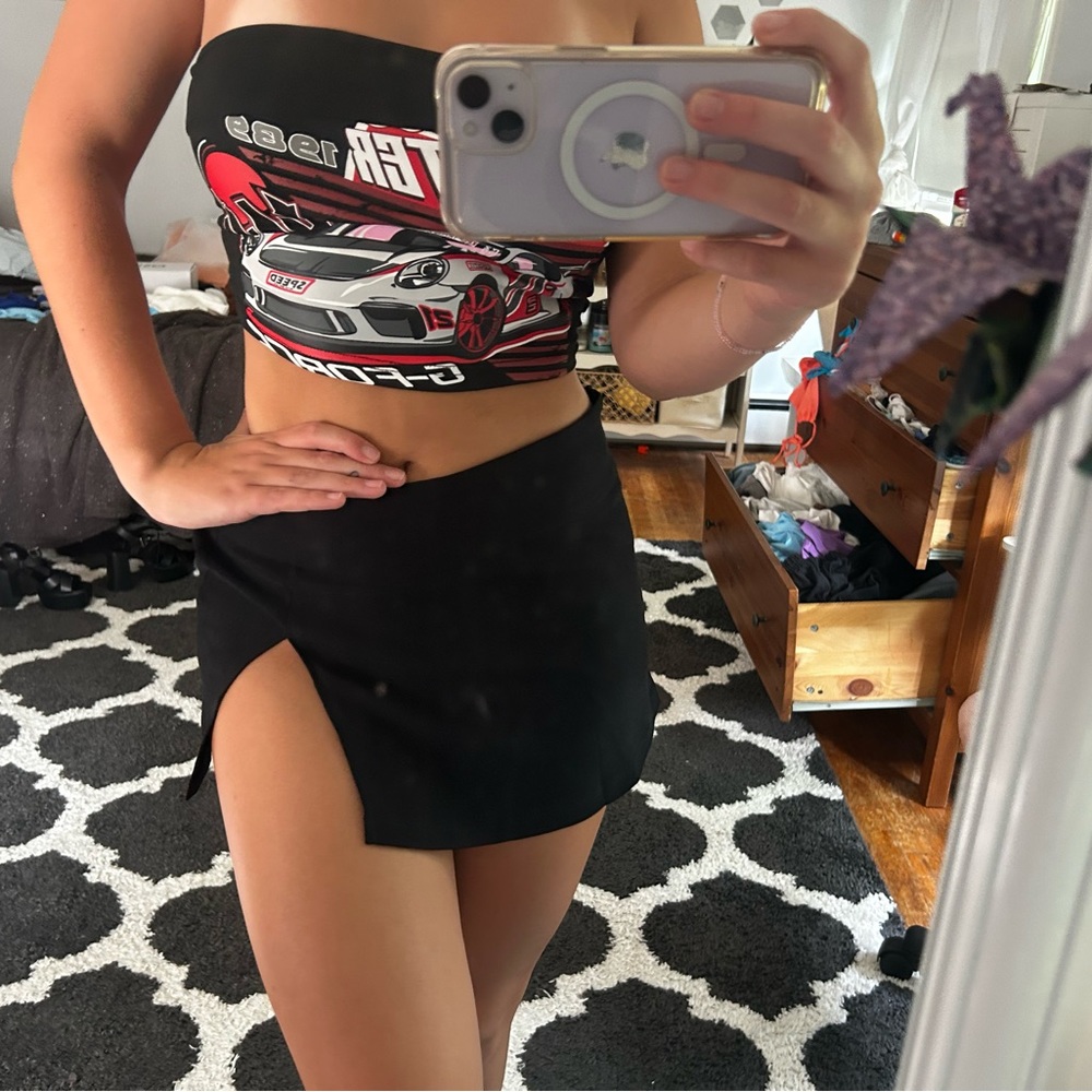 Black slit skirt (thrifted). Size small